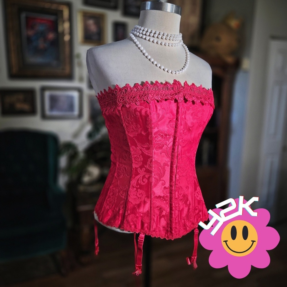 Vintage Y2K Fredericks of Hollywood Pink Floral Brocade Corset Lace Up
